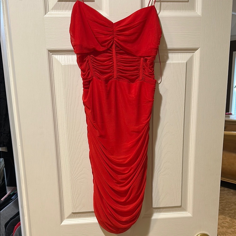 Superdown Red Dress- Kambella Ruched Mini Dress